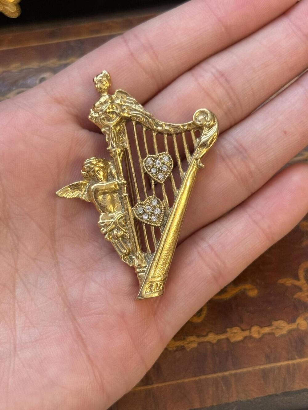 Vintage 1928 Cherub & Harp Pin Brooch